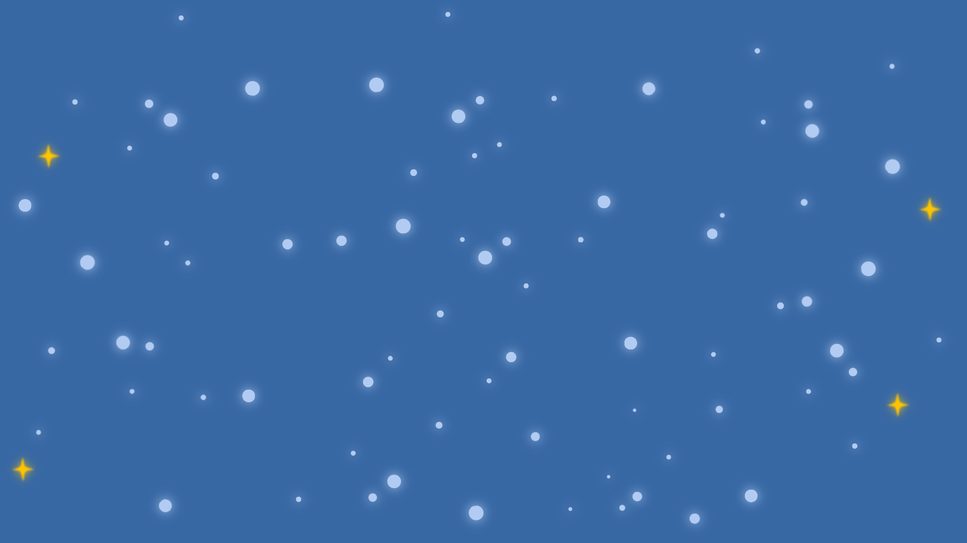 Starry night sky with white stars and a few yellow stars on a blue background